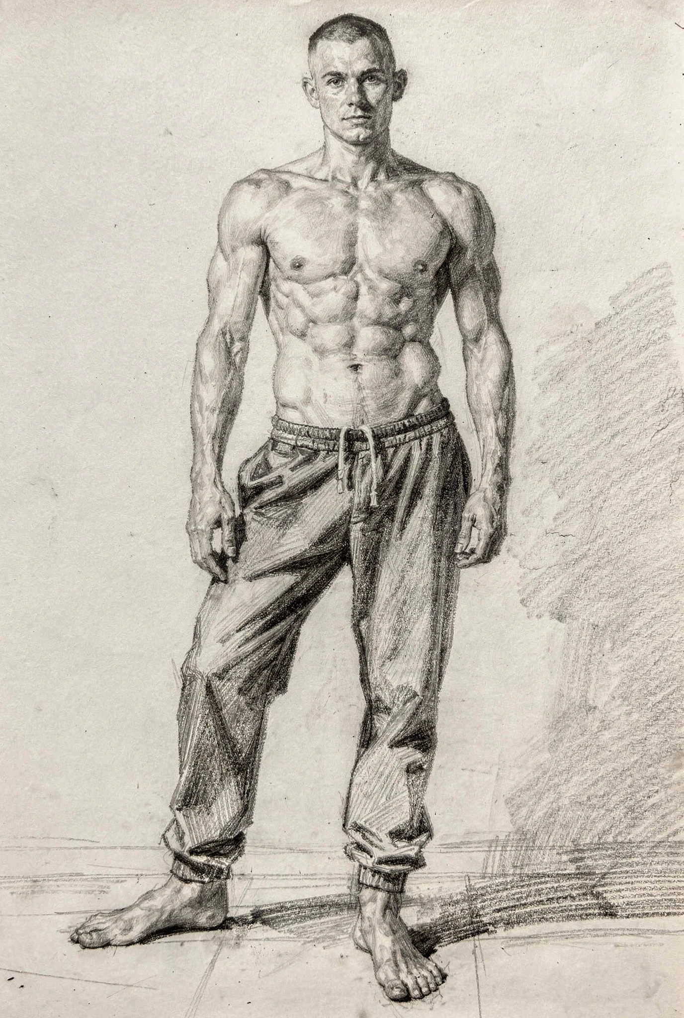 The same male figure rendered as a loose pencil life drawing — synthographic artwork by davidname.