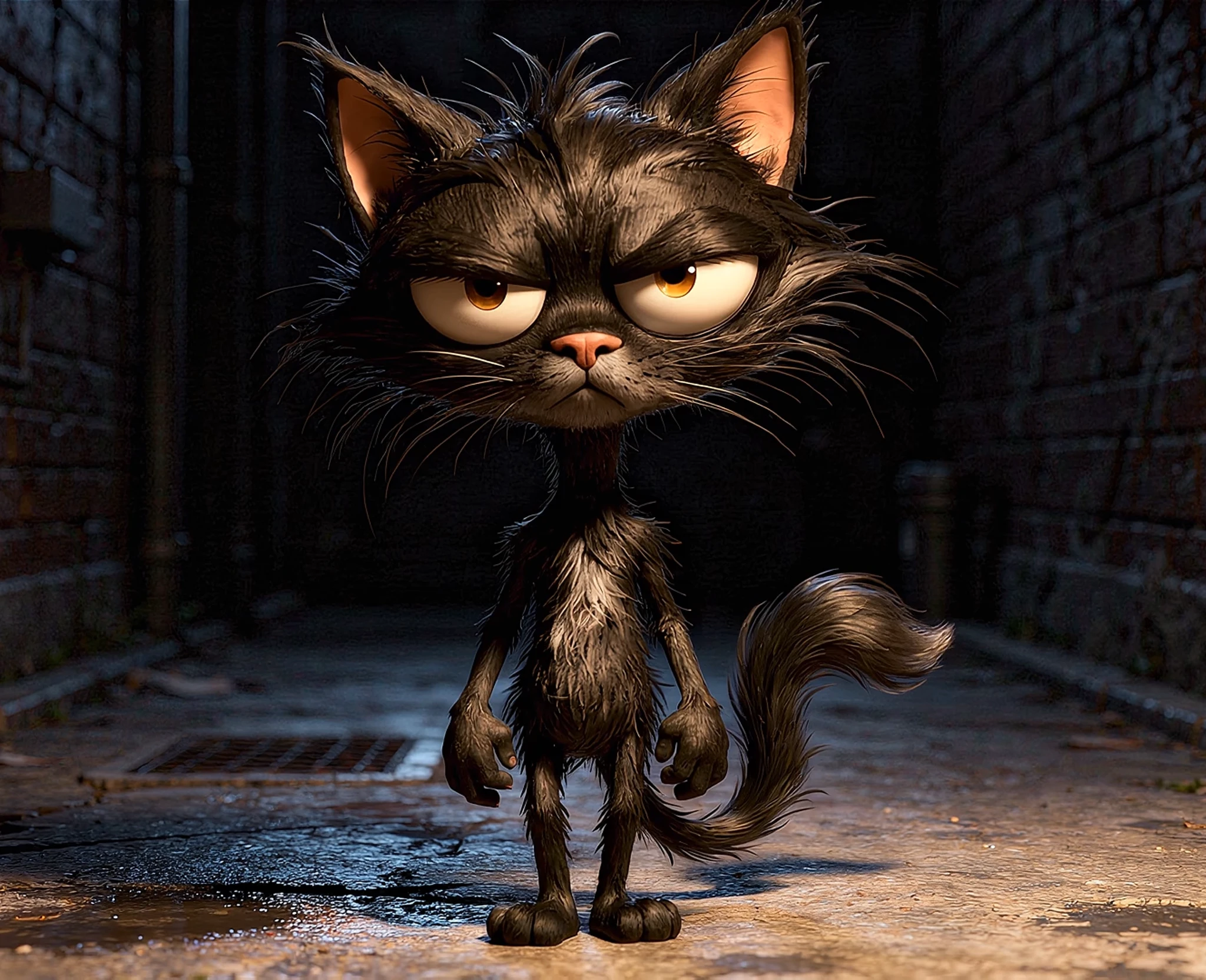 Osuneko, a stylised cat character emerging from drawing into motion — synthographic artwork by davidname.